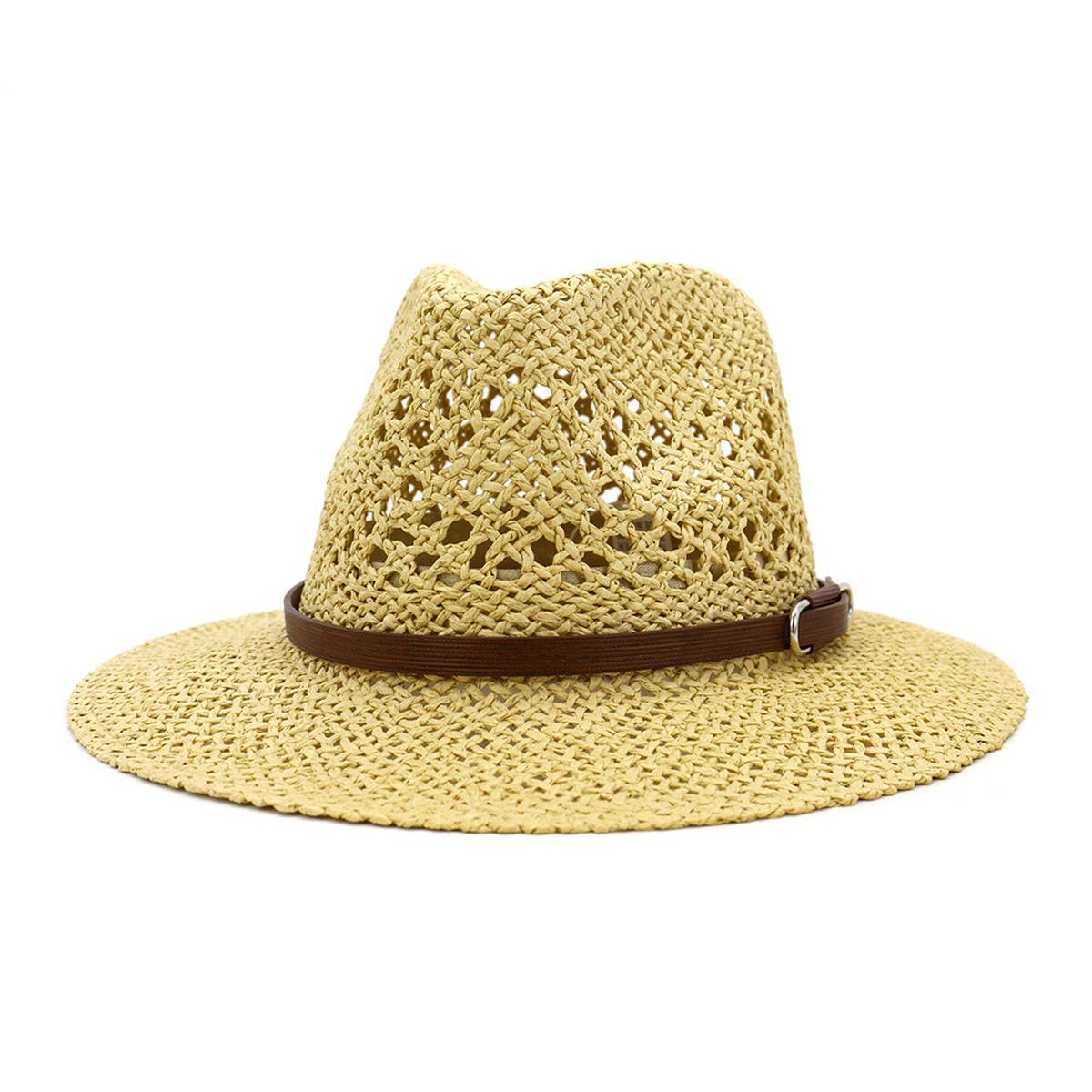 BROWN BELT VENTED SUMMER STRAW SUN HAT_CWAH062 B20315