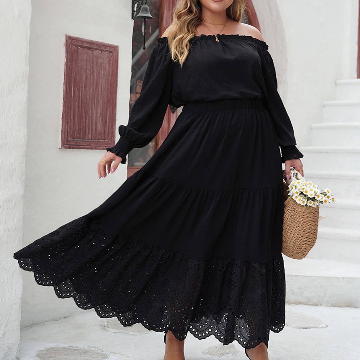 Solid Color Fashion Plus-Size Hollow Out Skirt