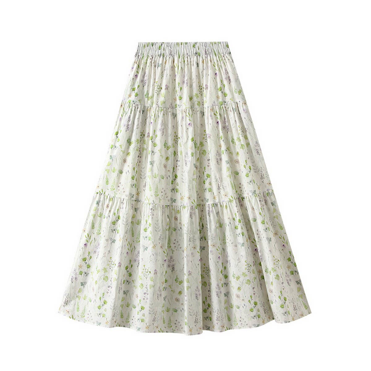 SWEET FLORAL A LINE ELASTIC WAIST MIDI SKIRT_CWBMS0365