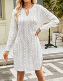 Solid Color Loose Fashion V-Neck Sweater Dress