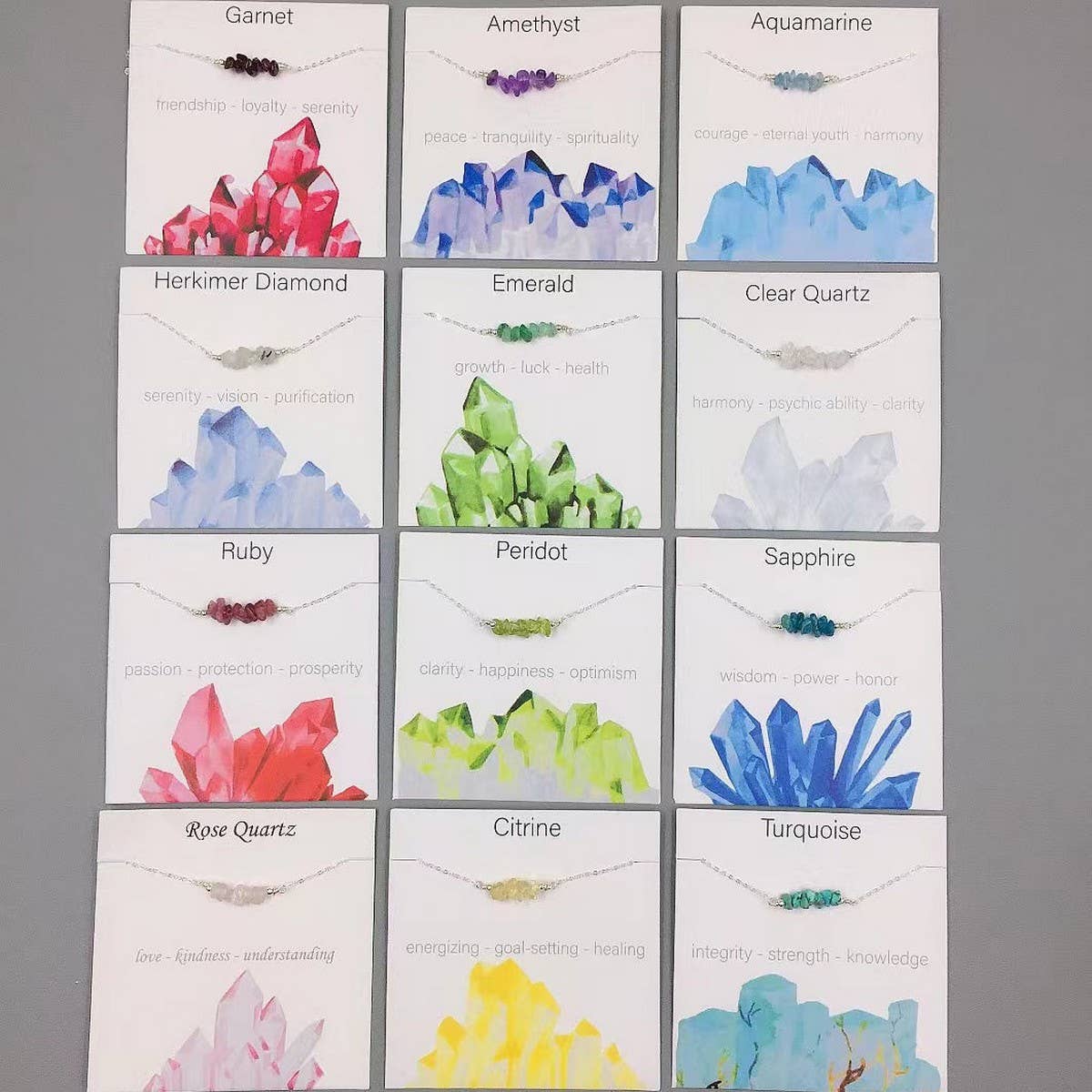 SILVER CHAIN NATURAL STONE NECKLACE WITH CARD_CWAJE1057