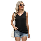 Solid V-Neck Tank Top Loose Sleeveless T-Shirt