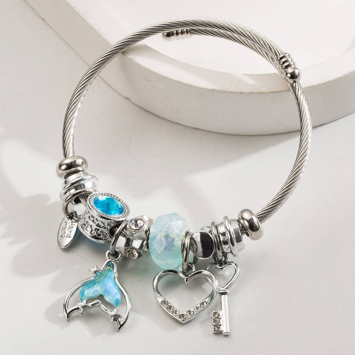 Trendy Stainless Steel Mermaid Tail Heart Bracelet_Cwmm8506