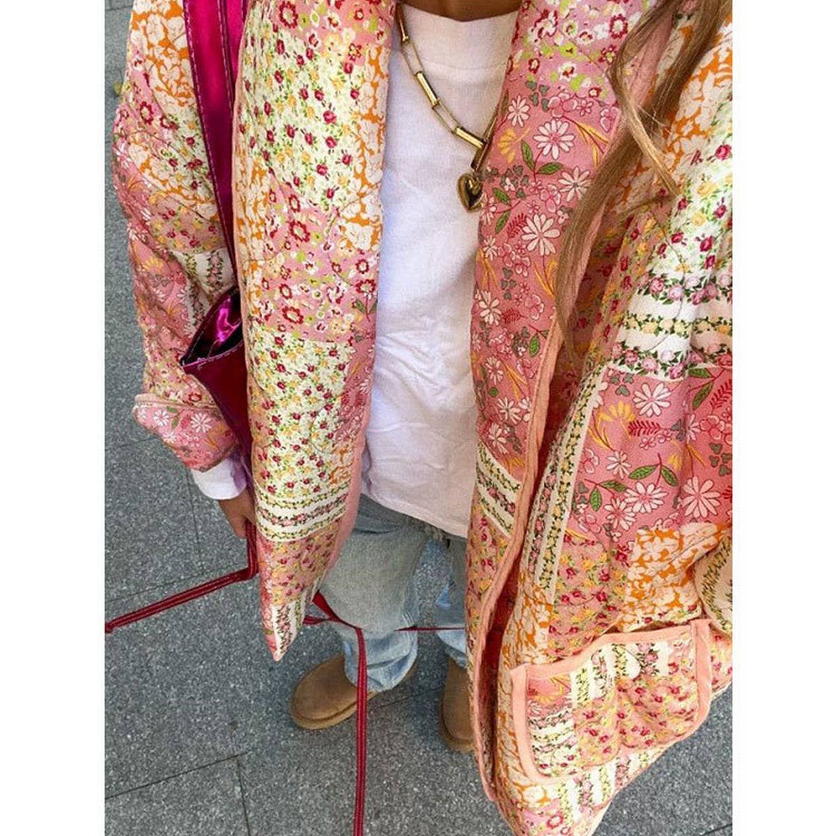 COLORBLOCK PRINT LAPEL QUILTED JACKET_CWASC2278