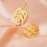 FASHIONABLE GOLD PLATED FLAT HOLLOW LEAF EARRINGS_CWMM3665
