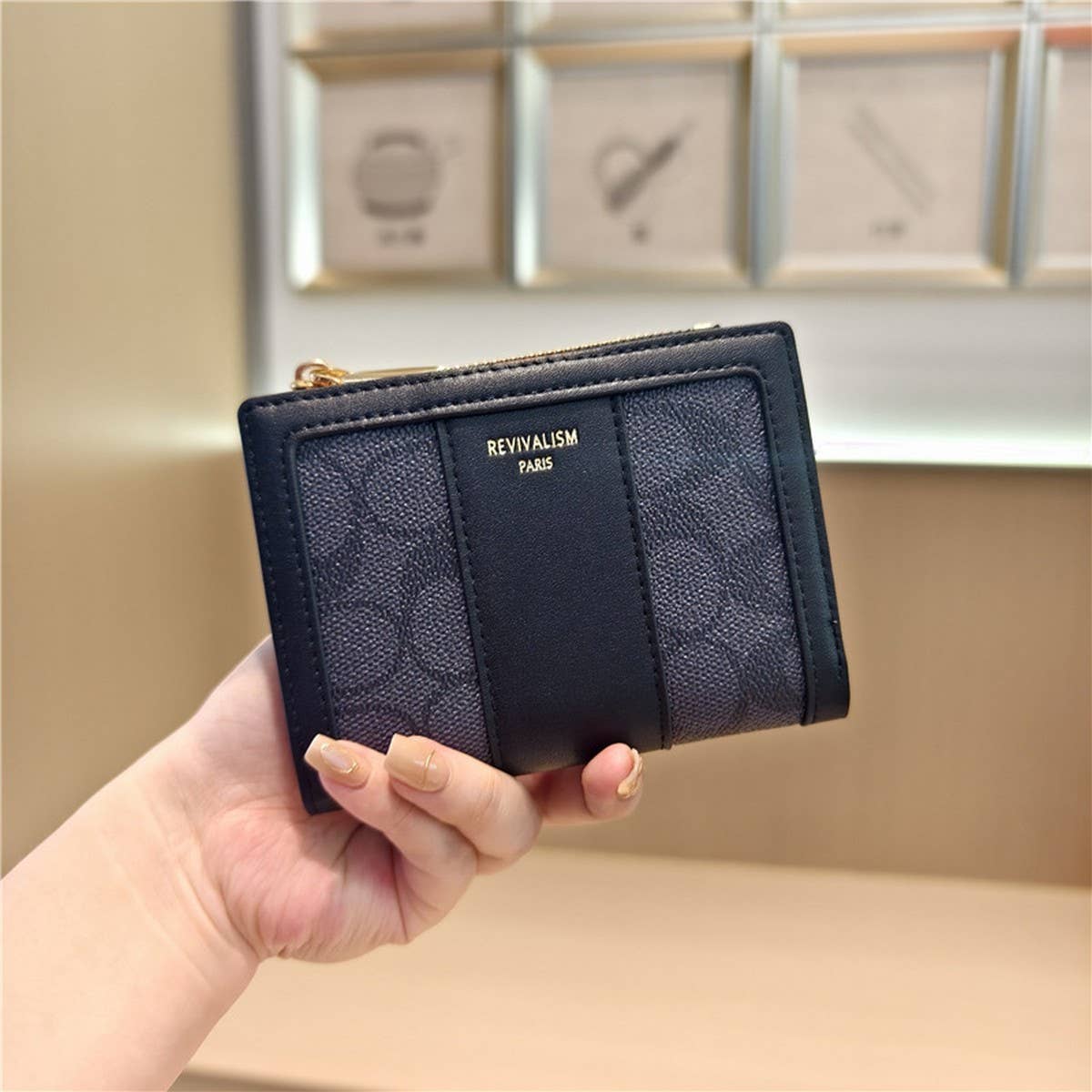 Geometric Pattern Bifold Zip Snap Wallet For Women_Cwab06204