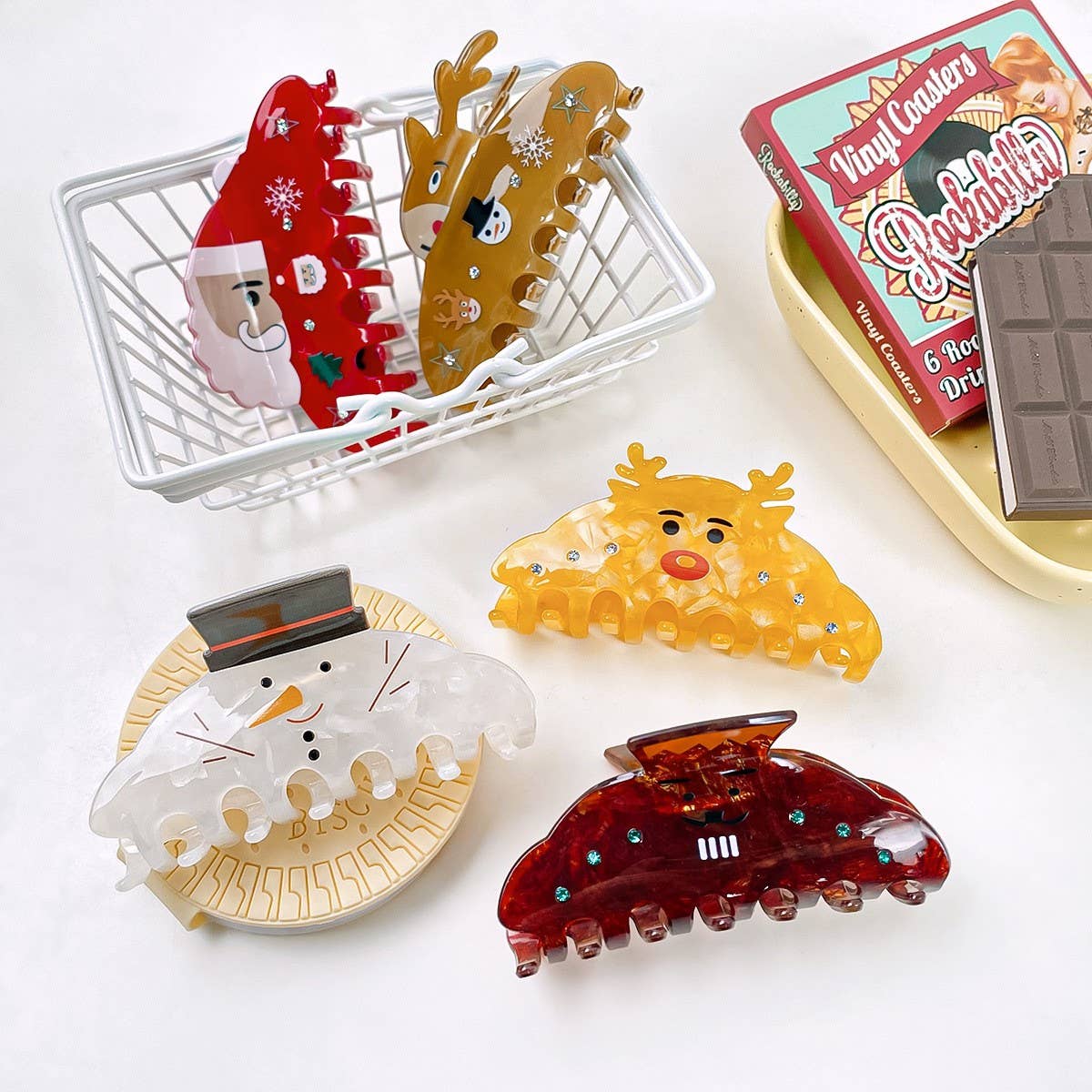 CHRISTMAS FUN SNOWMAN ELK CUTE HAIRPIN_CWAHA1597