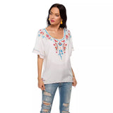Womens Boho Spring Summer Embroidered Blouse