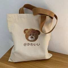 Tote Bags Canvas With Cute Bear Head Pattern_Cwab2054