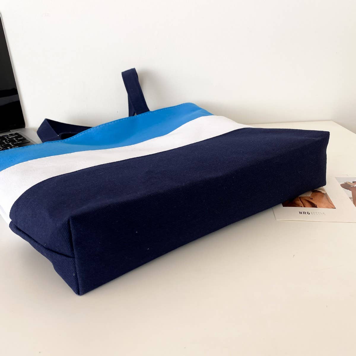 THREE COLOR THICK STRIPED CANVAS TOTE BAG_CWAB1695