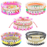 5PCS SMILING FACE LETTER BEAD BRACELET SET_CWMM0537