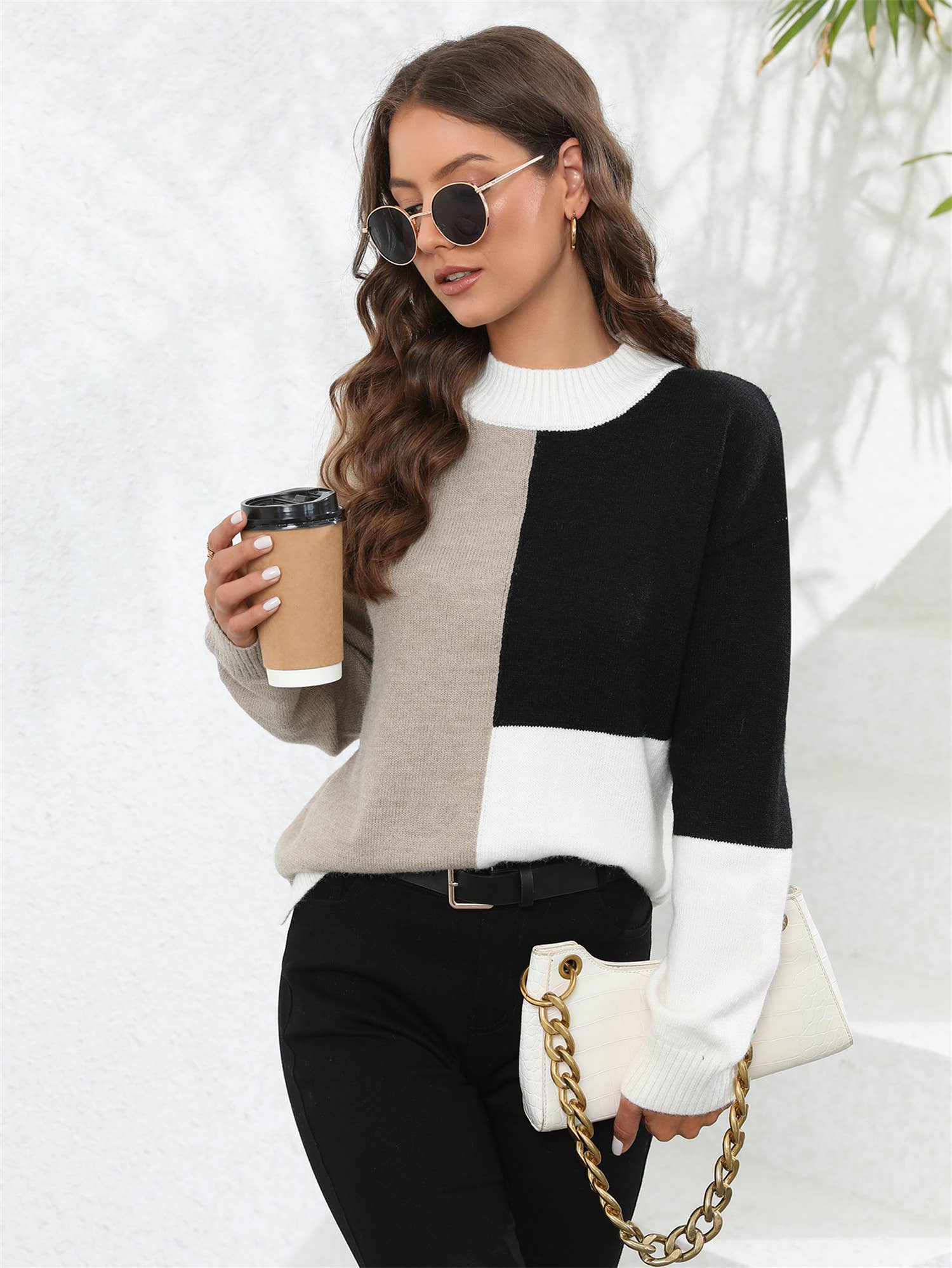 With Irregular Knit Loose Pullover Sweater
