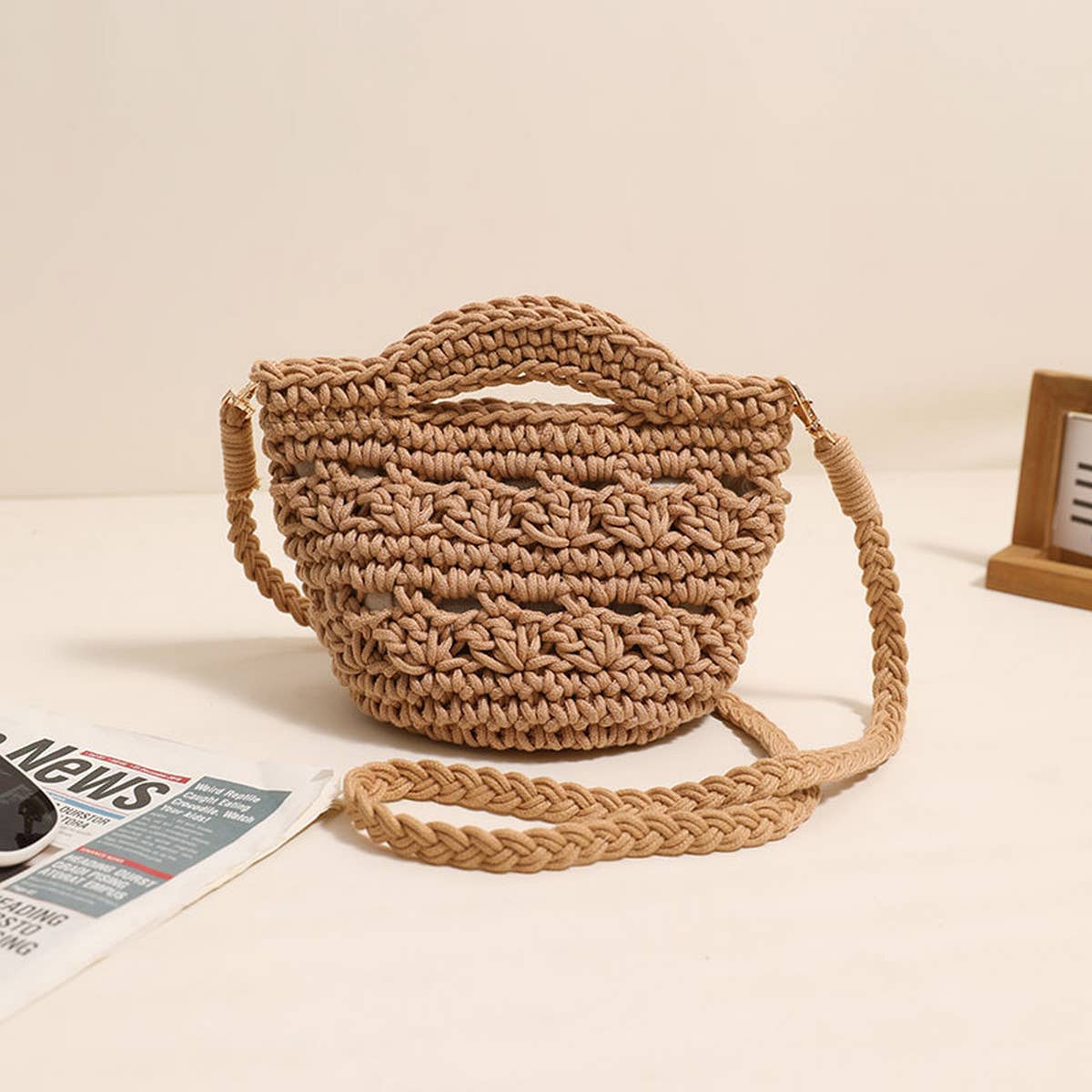 CROSSBODY HOLLOW COTTON WOVEN BAG BEACH BAG_CWAB1860