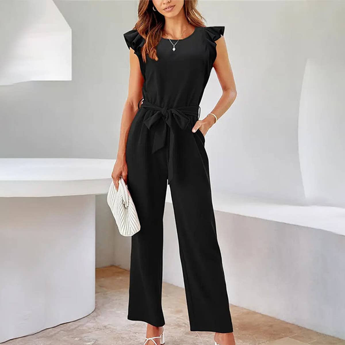 Woven Lace-Up Jumpsuit_Cwsjs0592