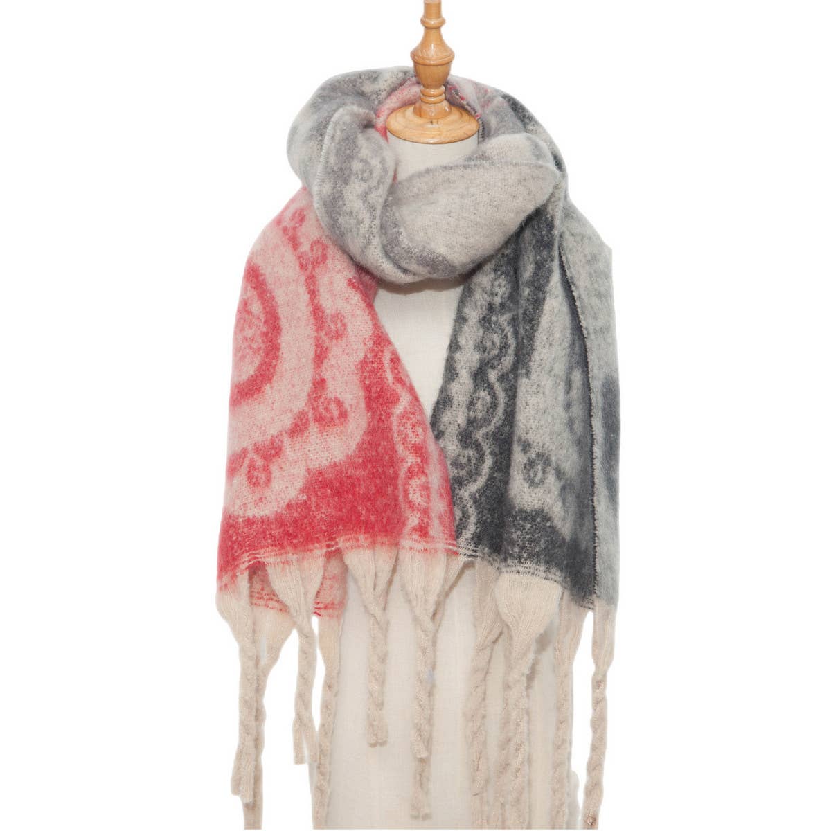 PAISLEY JACQUARD SCARF THICK FRINGE WINTER SHAWL_CWASC0857