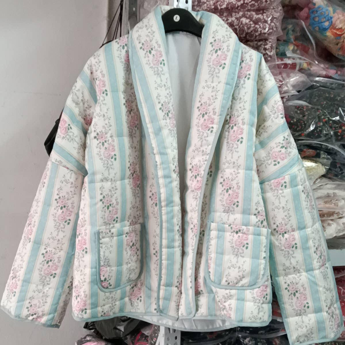 STRIPED FLORAL PRINT LOOSE QUILTED JACKET_CWOJA1552