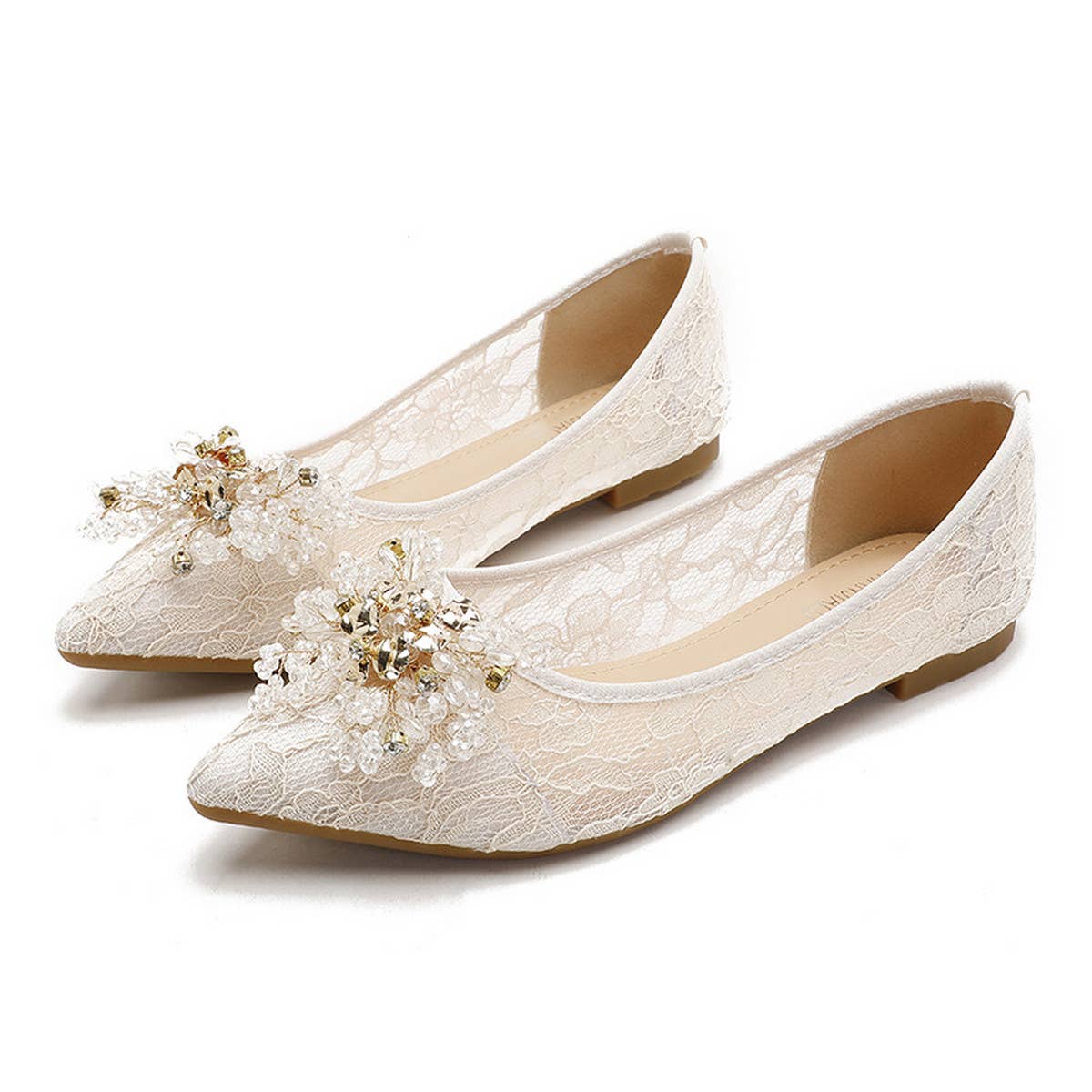 LACE AND RHINESTONE POINTED TOE FLATS_CWSHS0706