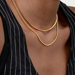 DOUBLE LAYER BLADE SNAKE CHAIN STEEL BEAD NECKLACE_CWMM3634