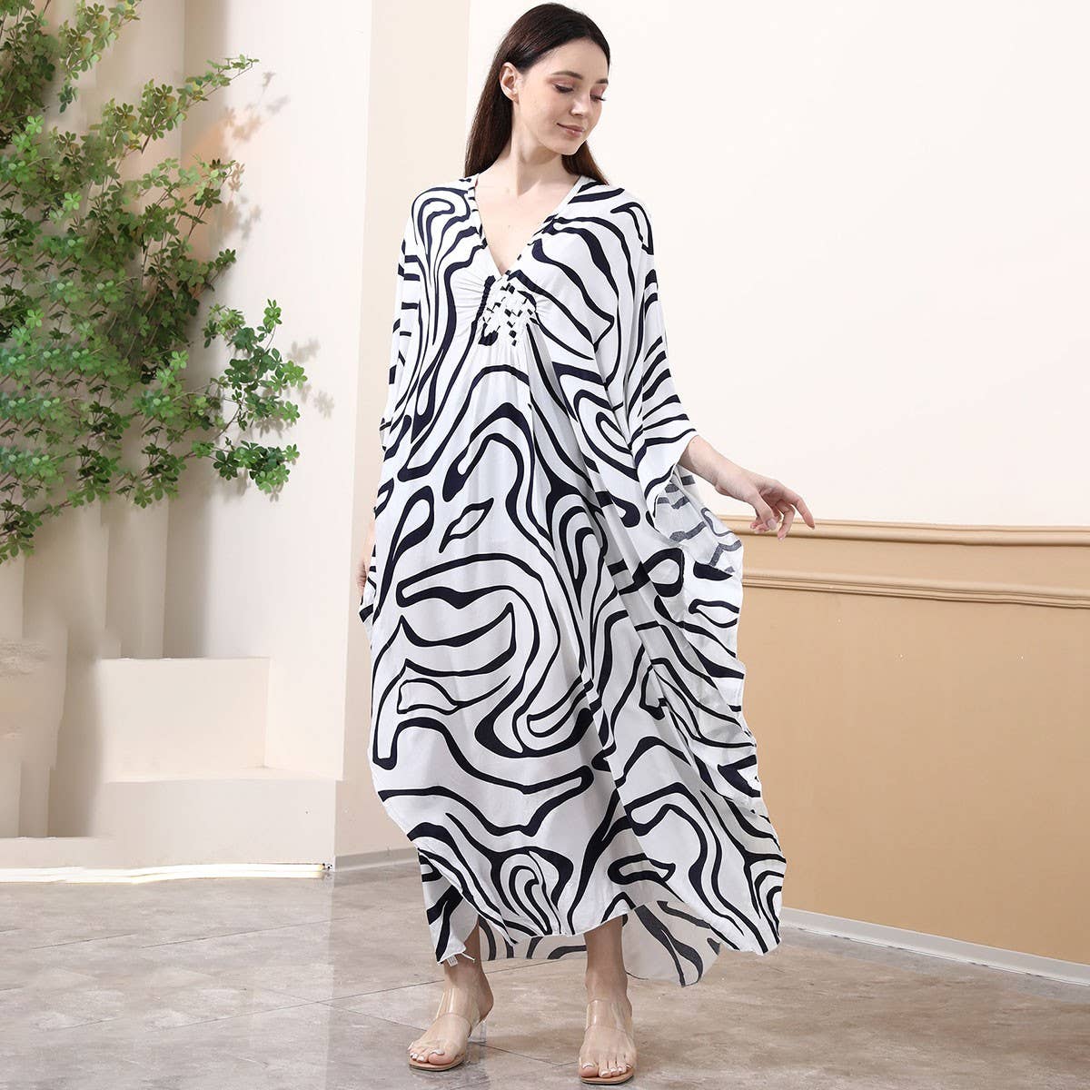 Zebra Print Rayon Beachver-Up Withven Front_Cwmm6158