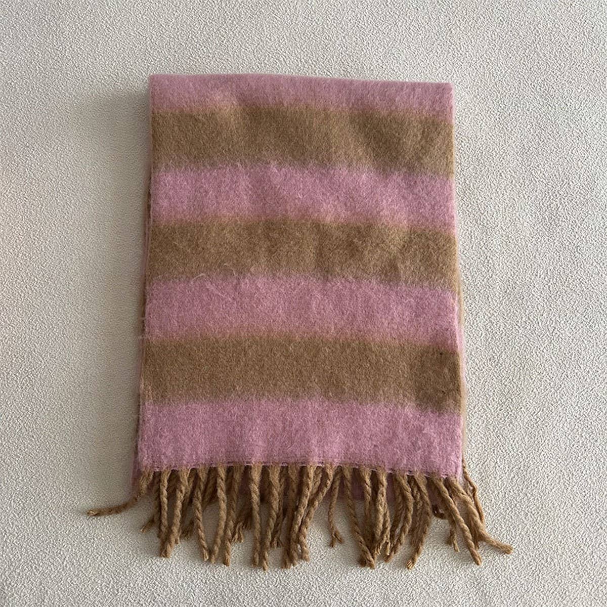 BLUE BROWN STRIPE SCARF THICK WINTER WRAP_CWASC2332