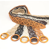 HANDMADE VINTAGE WOVEN BELT ROUND WOODEN BUCKLE_CWABE0408