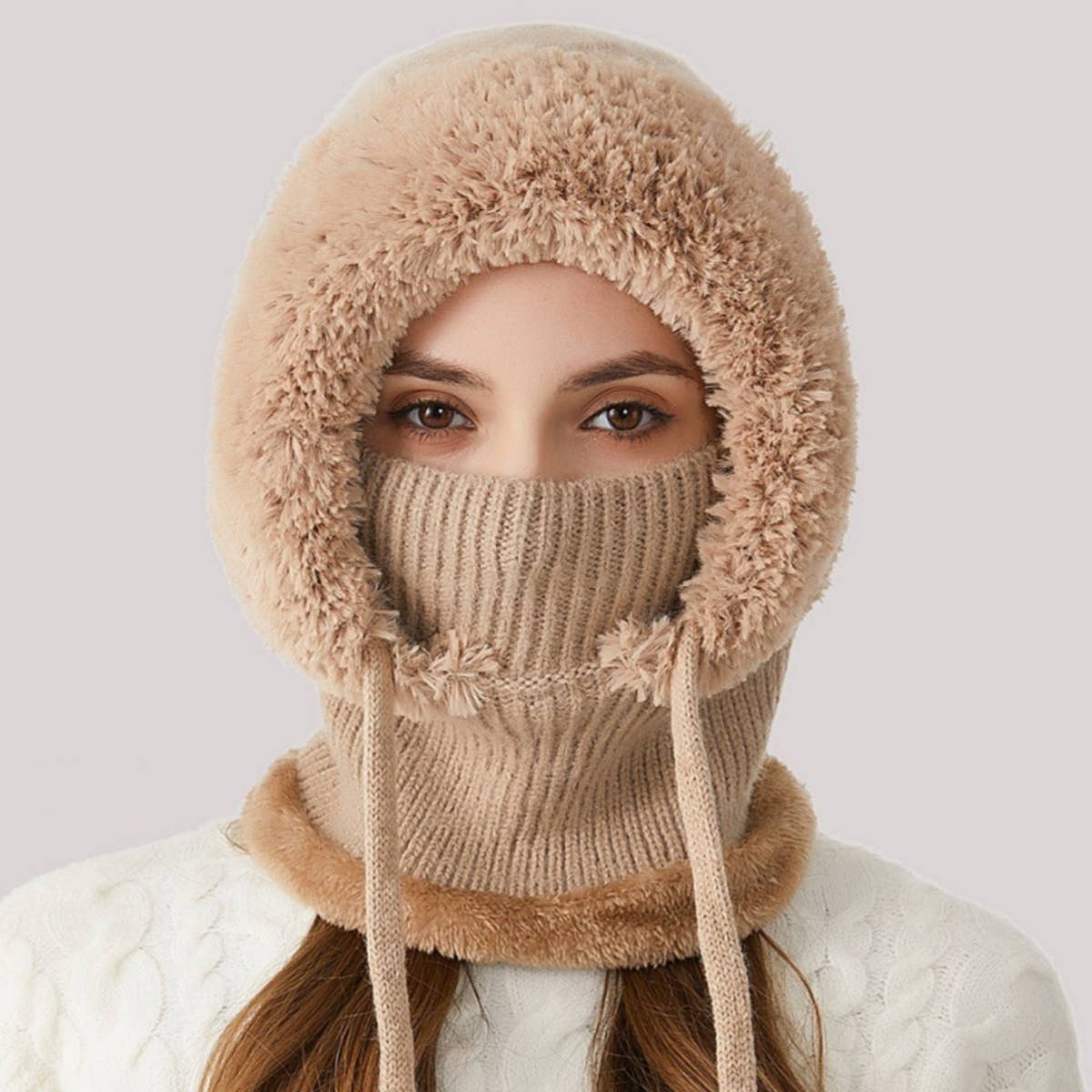 Cwah2208_Knitted Winter Fleece Outdoor Hat Neck Set