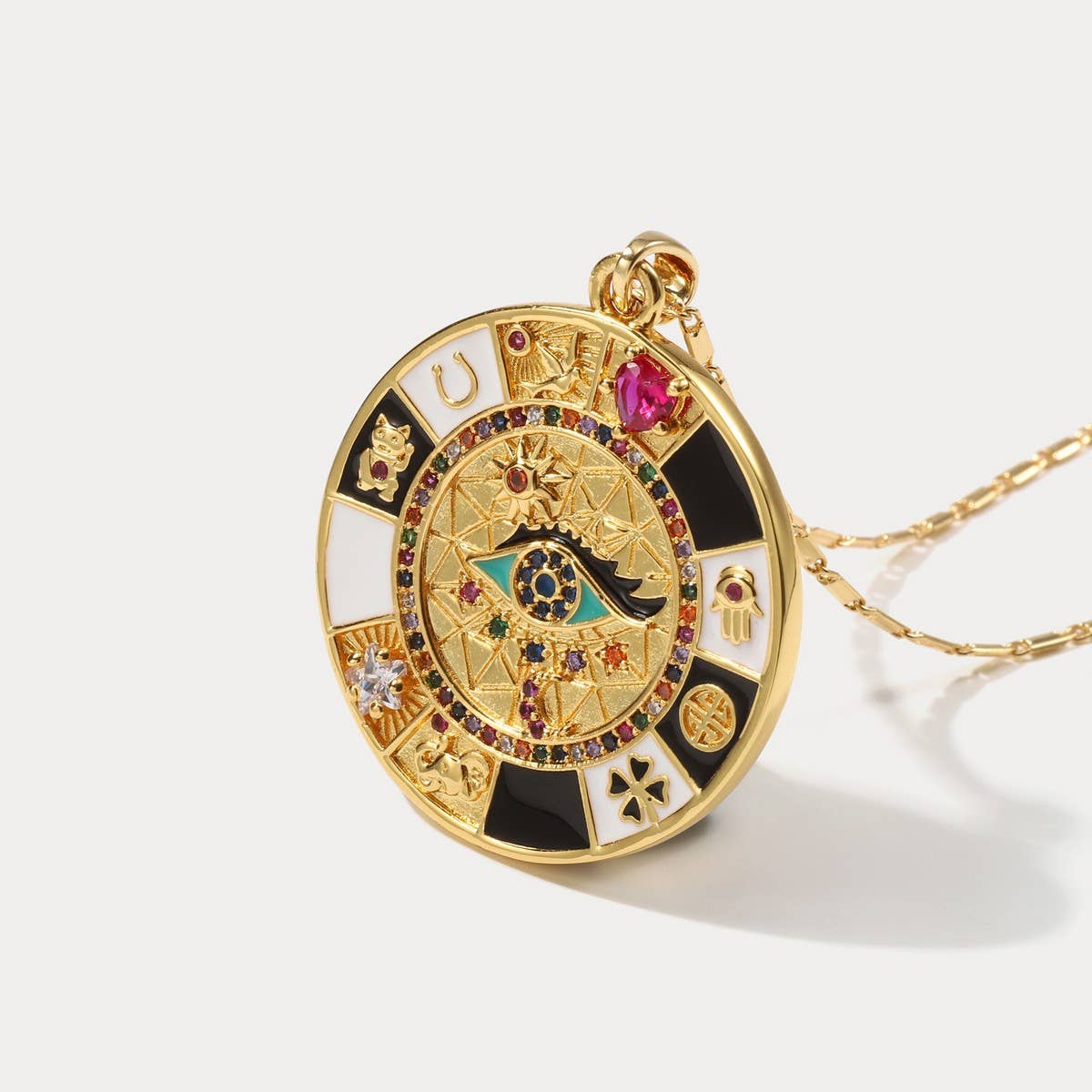 FASHIONABLE EVIL EYE NECKLACE SUNFLOWER TAG WOMEN_CWAJE2950