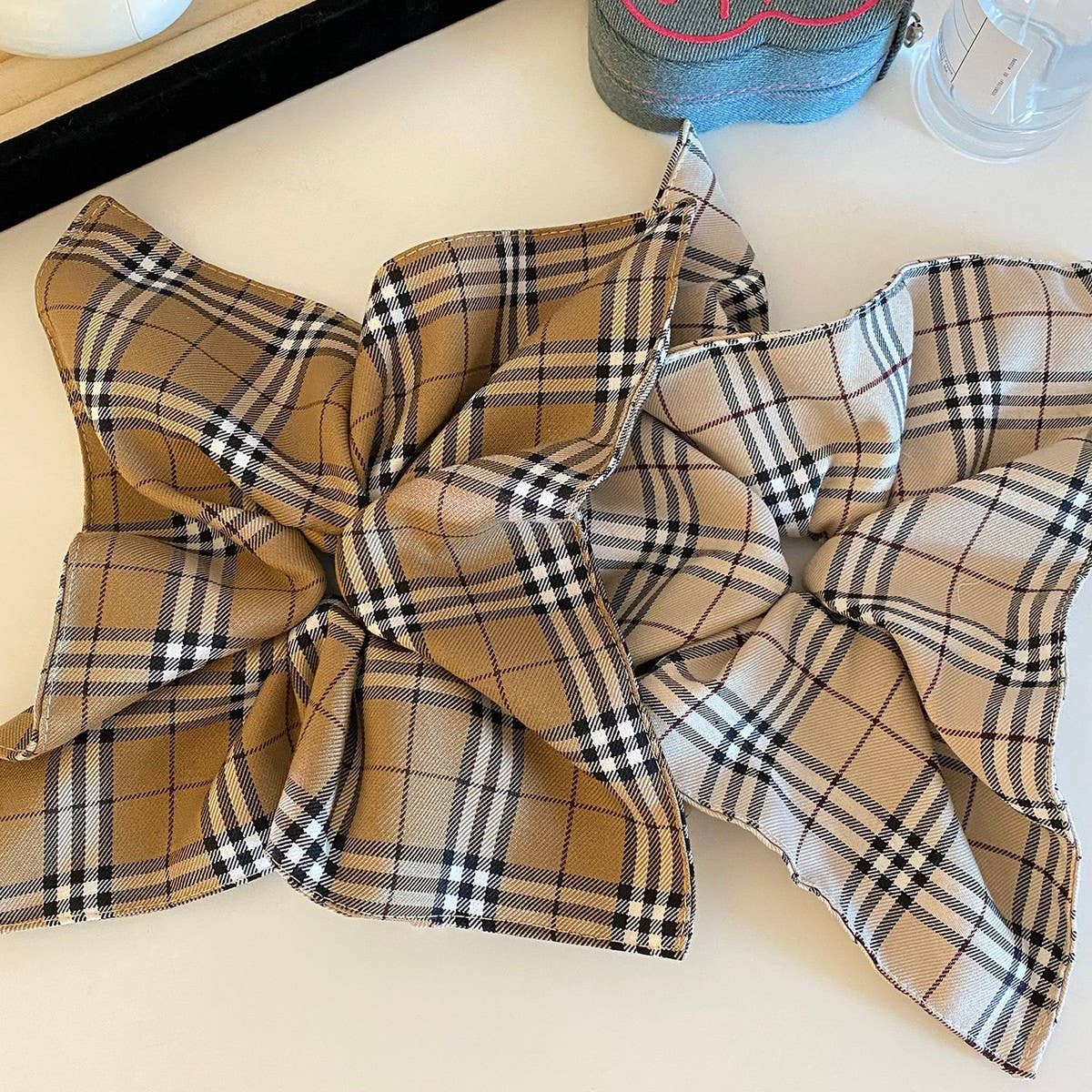 Plaid Lace Scrunchie Retro Bun Hair Tie_Cwaha08210