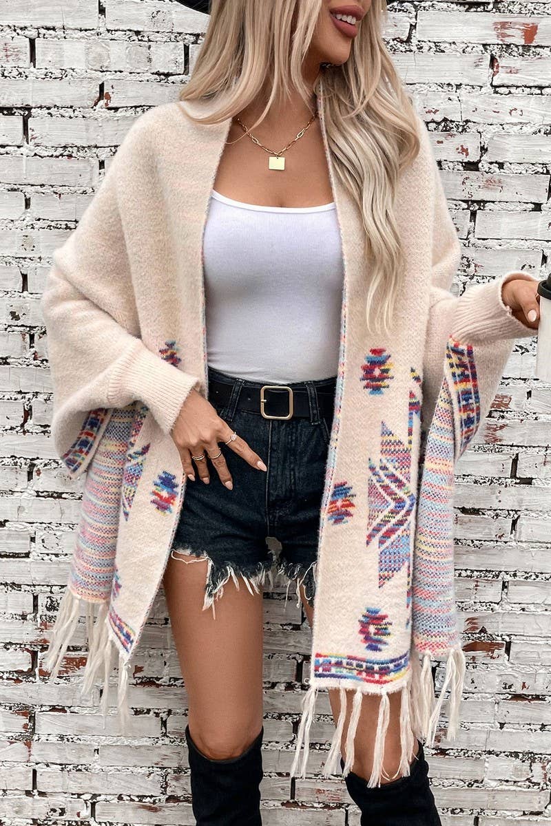 Cwocal0832_Geometric Jacquard Ethnic Style Tassel Shawl
