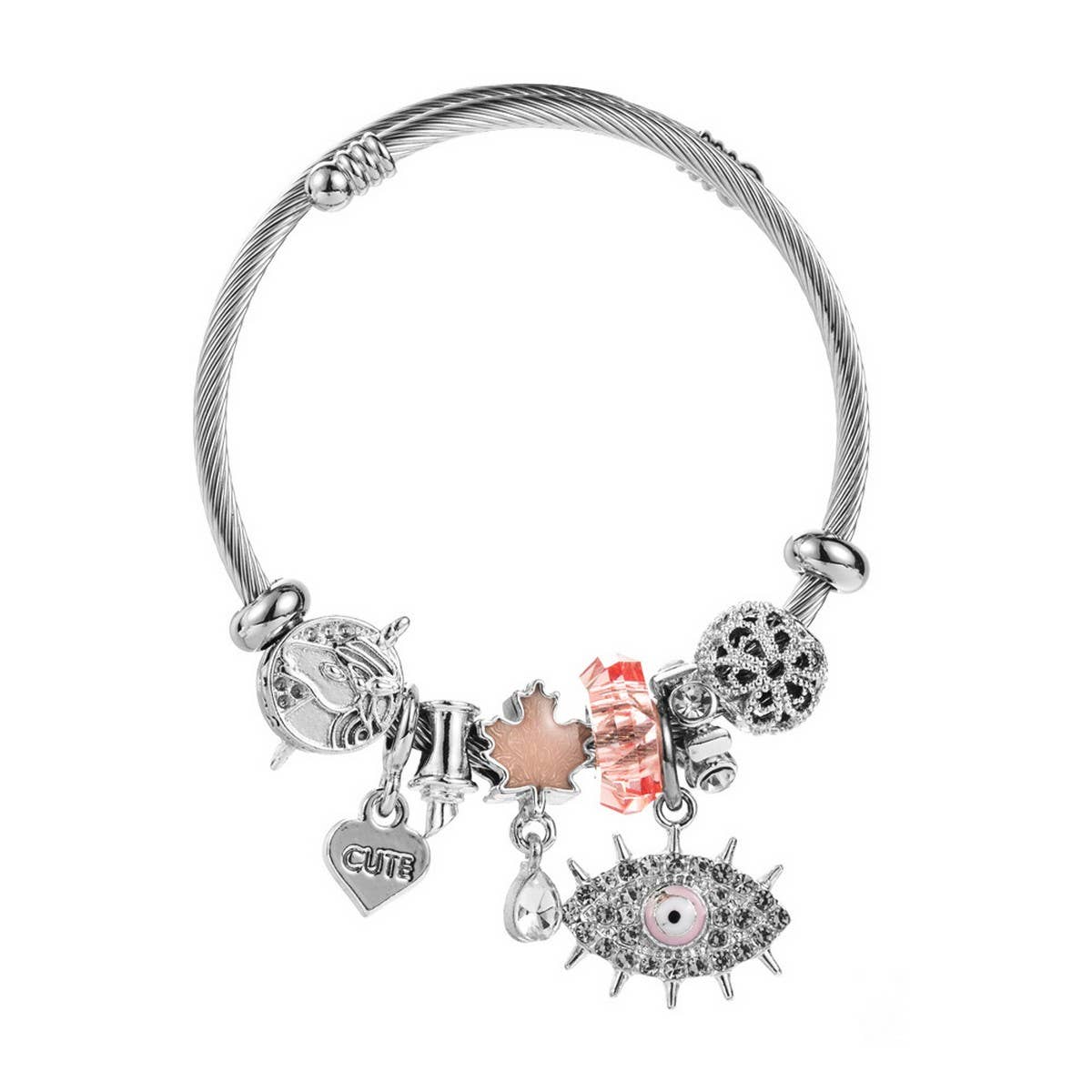 SILVER STAINLESS STEEL EVIL EYE BFF BRACELET_CWMM8502