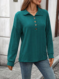 Solid-Color Lapel Button Long-Sleeved Sweatshirt