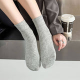 SIMPLE STYLE SOLID COTTON CREW SOCKS FOR WOMENS_CWMS1373