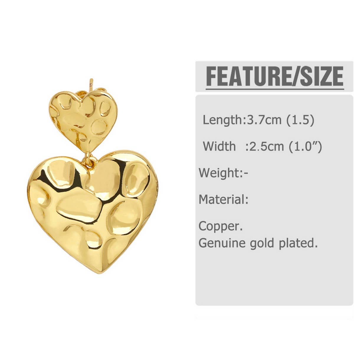 IRREGULAR GOLD PLATED HEART SHAPED PENDANT EARRING_CWAJE1027