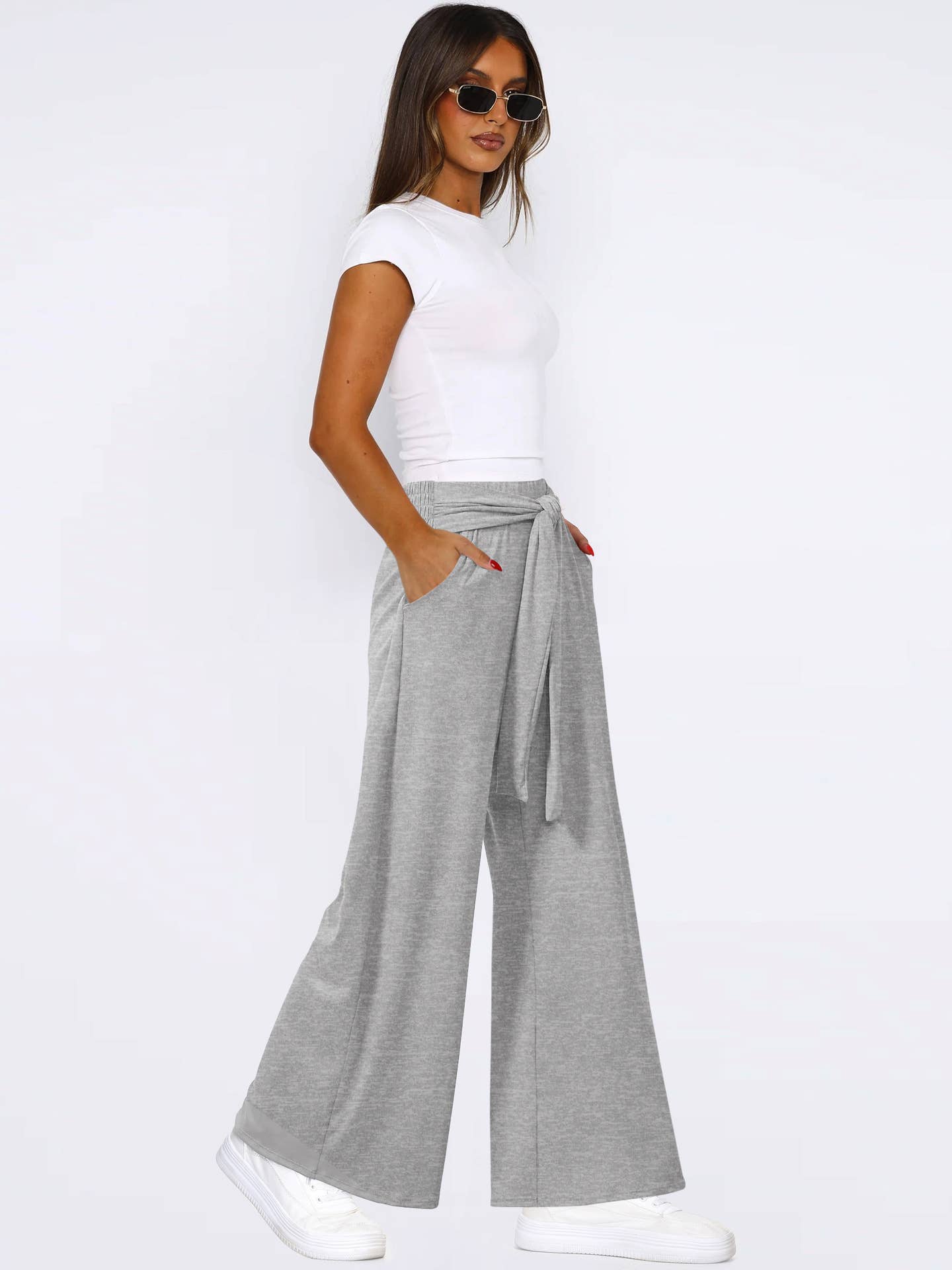 Solid Color Sag All-In-One Lace-Up Wide-Leg Pants
