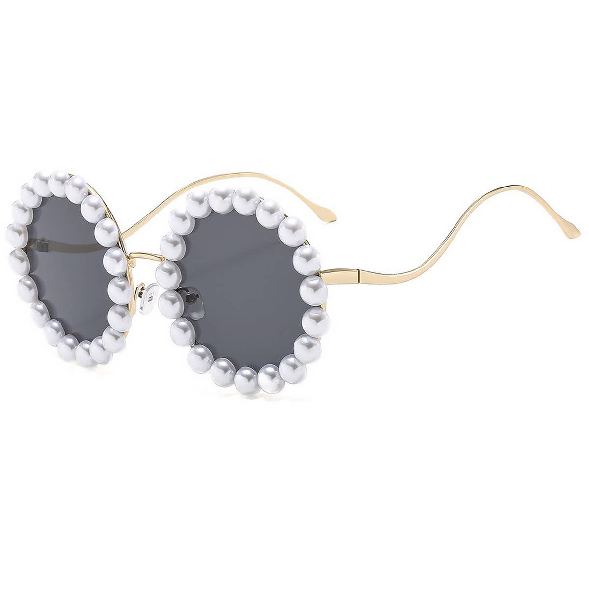 PEARL EMBELLISHED METAL ROUND GRADIENT SUNGLASSES_CWASG1174