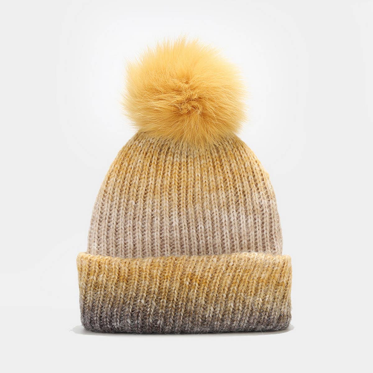 GRADIENT WARM POM POM KNITTED HAT_CWAH1618