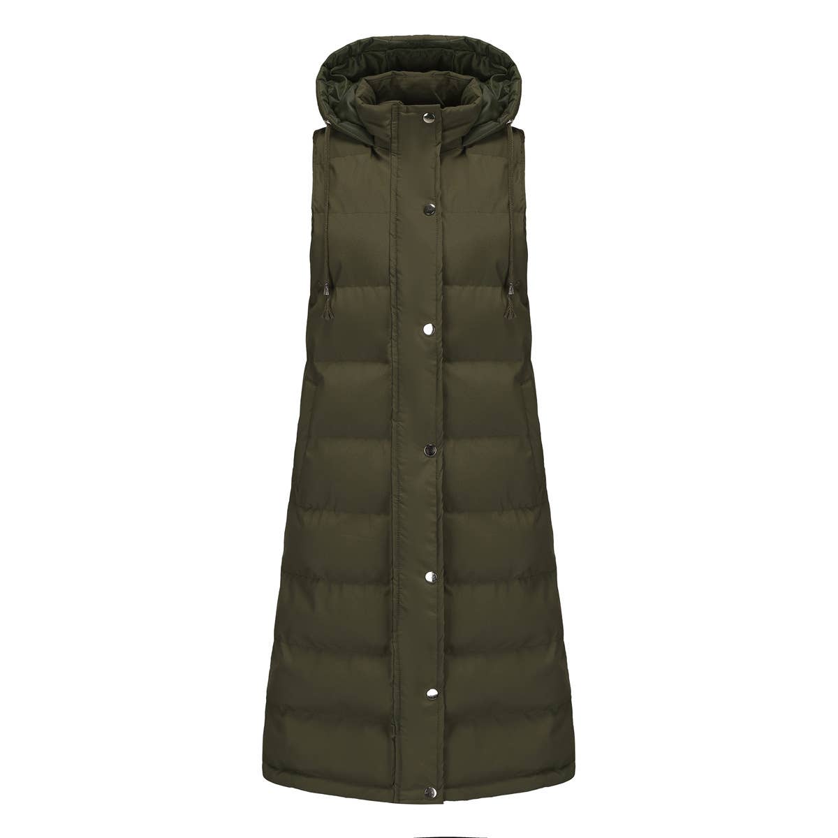 Solid-Color Hooded Sleeveless Cotton-Padded Vest