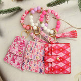 HEART PU CARD WALLET WITH BEADED KEYCHAIN_CWAB4944