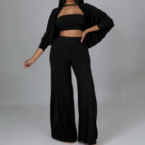 Solid Color Coat Cape Trousers Three-Piece Set