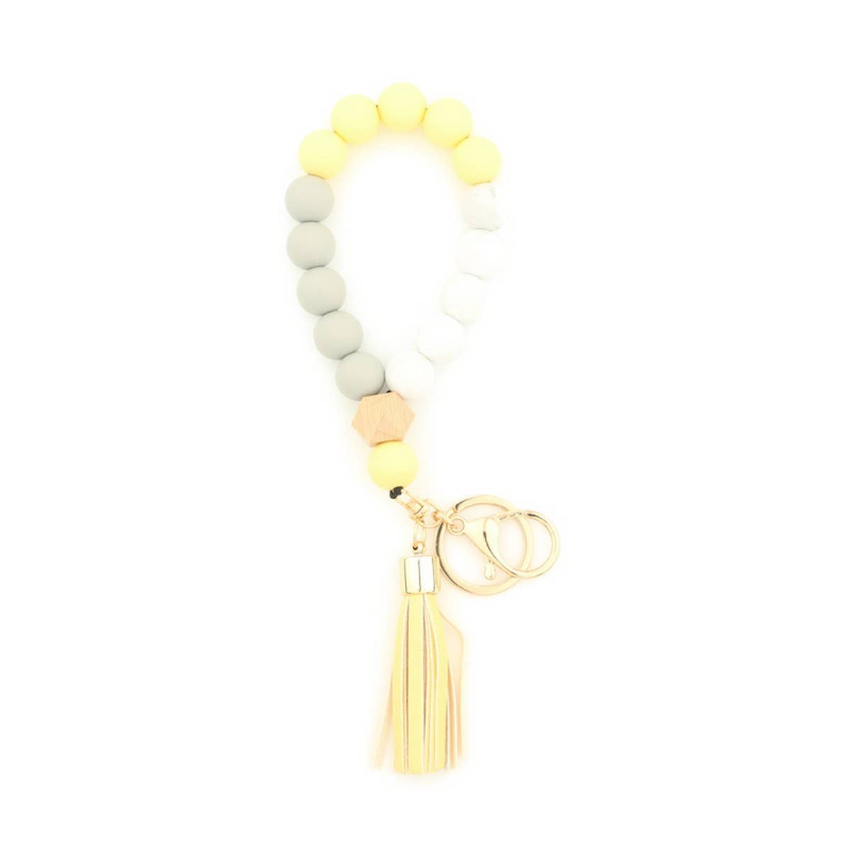 BEECH WOOD SILICONE BEAD WRISTLET KEYCHAIN_CWMM7006