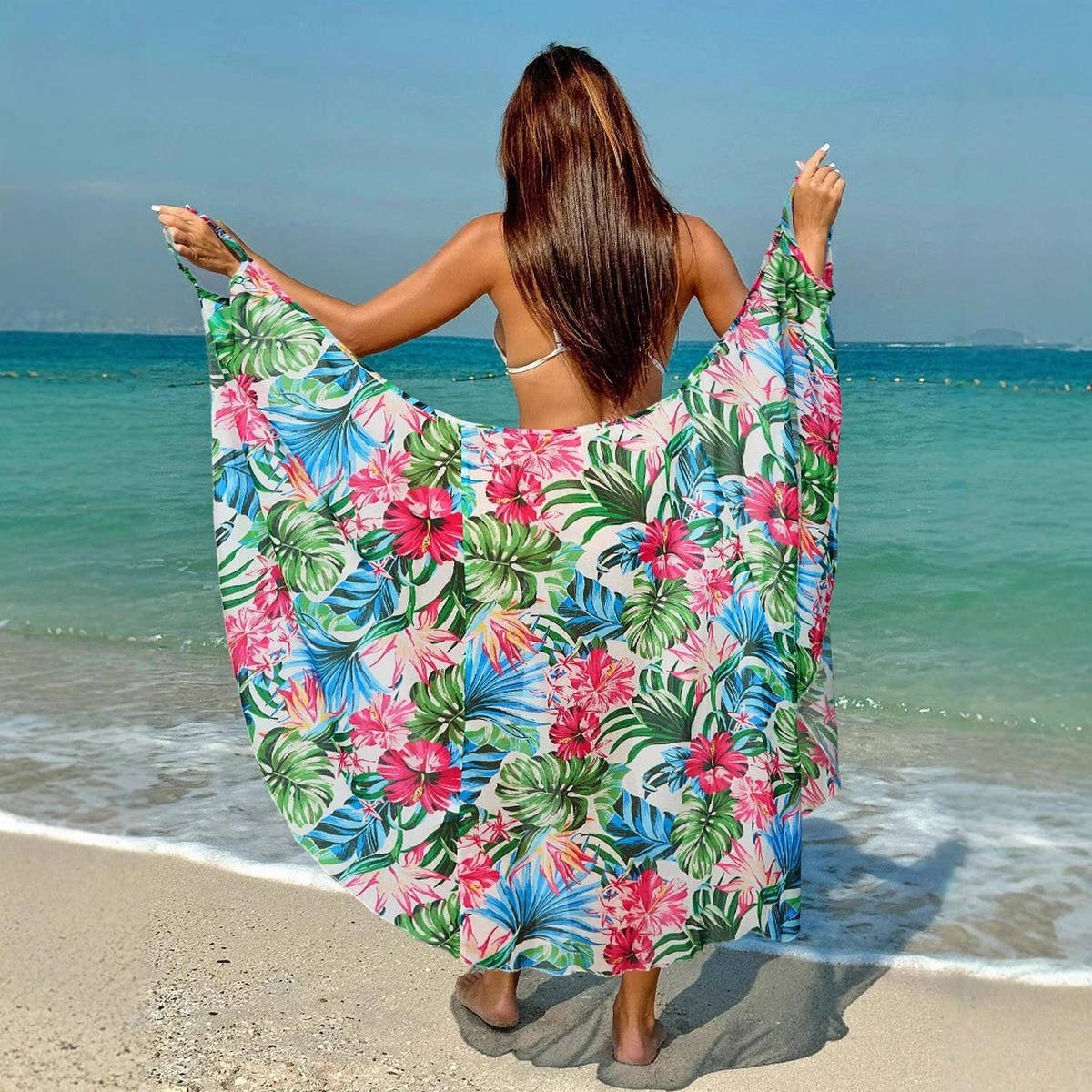 PRINTED SLING BEACH DRESS ONE PIECE VACATION WEAR_CWBLS0474