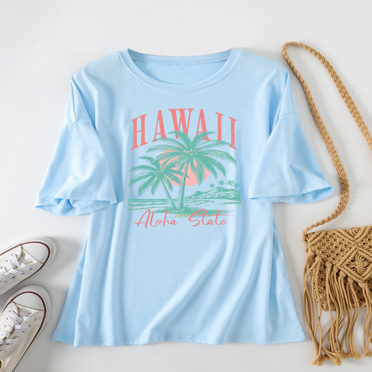 CASUAL COCONUT TREE TEE FOR WOMEN OVERSIZED_CWTTS1467