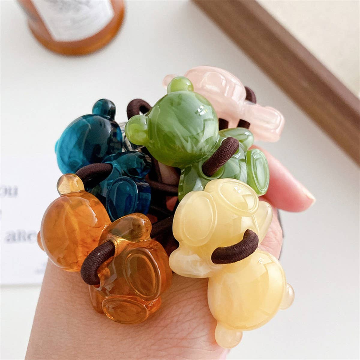 6PCS SET ACRYLIC BEAR FLOWER BOW HAIR TIES_CWAHA0337