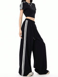 Sporty Wide-Leg Colorblock Relaxed Fit Pants