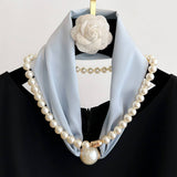Pearl Magnetic Skinny Silk Neck Scarf_Cwasc03930