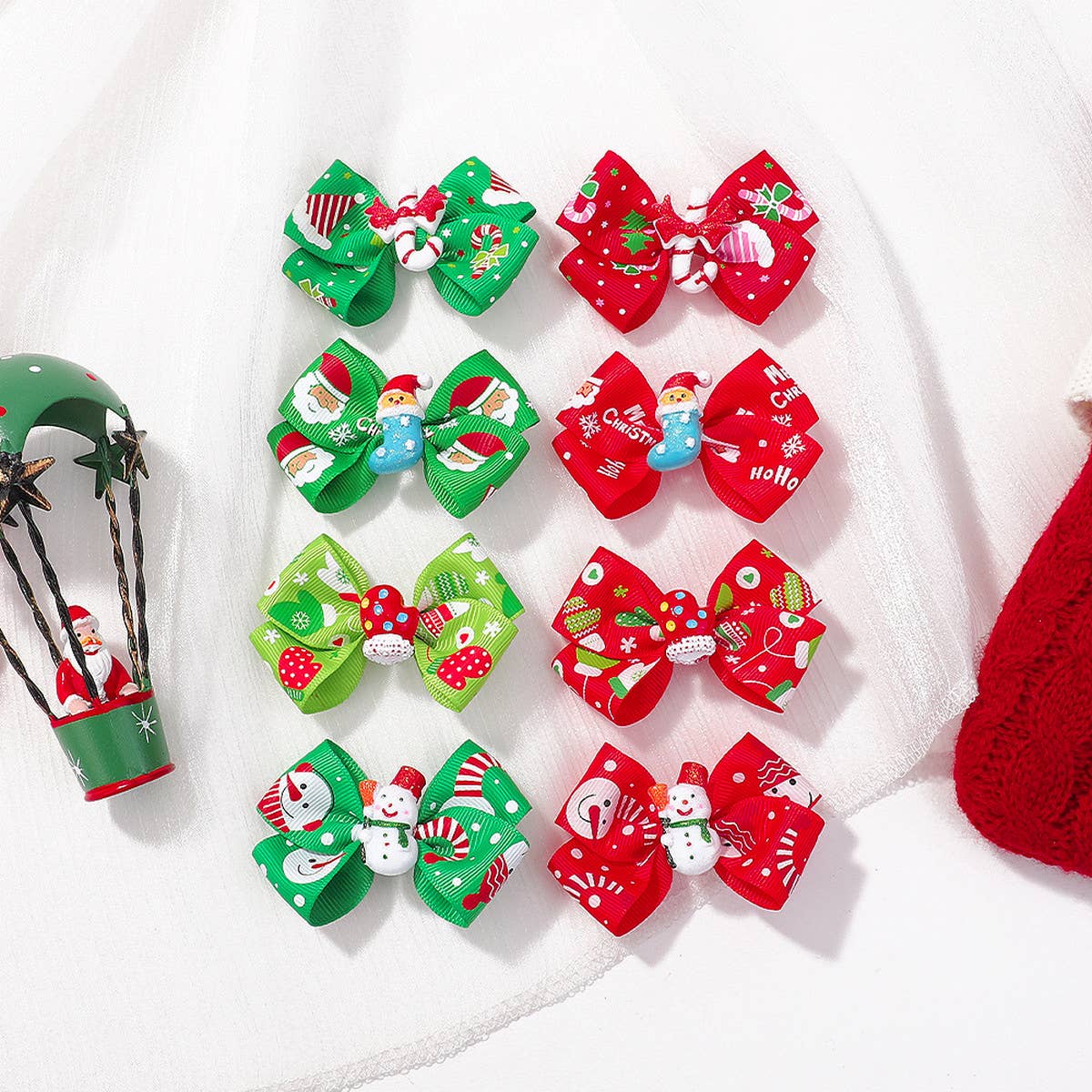 CHILDRENS SANTA CLAUS PRINTED BOW HAIRPIN_CWAHA2364