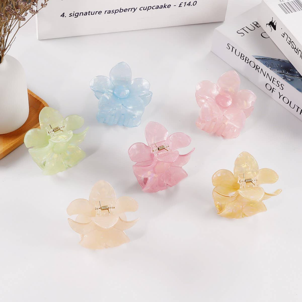 Cwaha1614_Simple Solid Color Flowers Hair Claw Clip