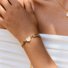 18K GOLD SHELL HEART TRIPLE CHAIN BRACELET ZIRCON_CWAJE4683