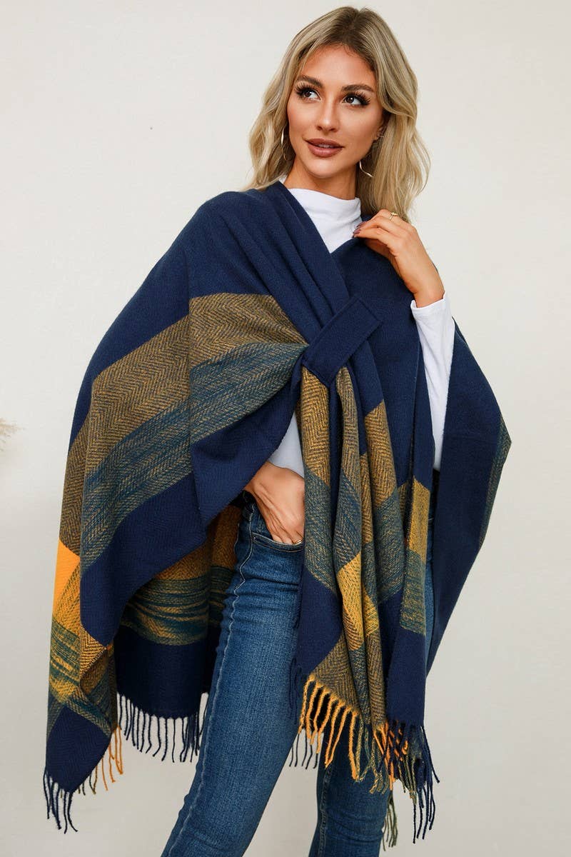 Cwoco0949_Shawl Scarf Faux Cashmere Knitted Cape Coat