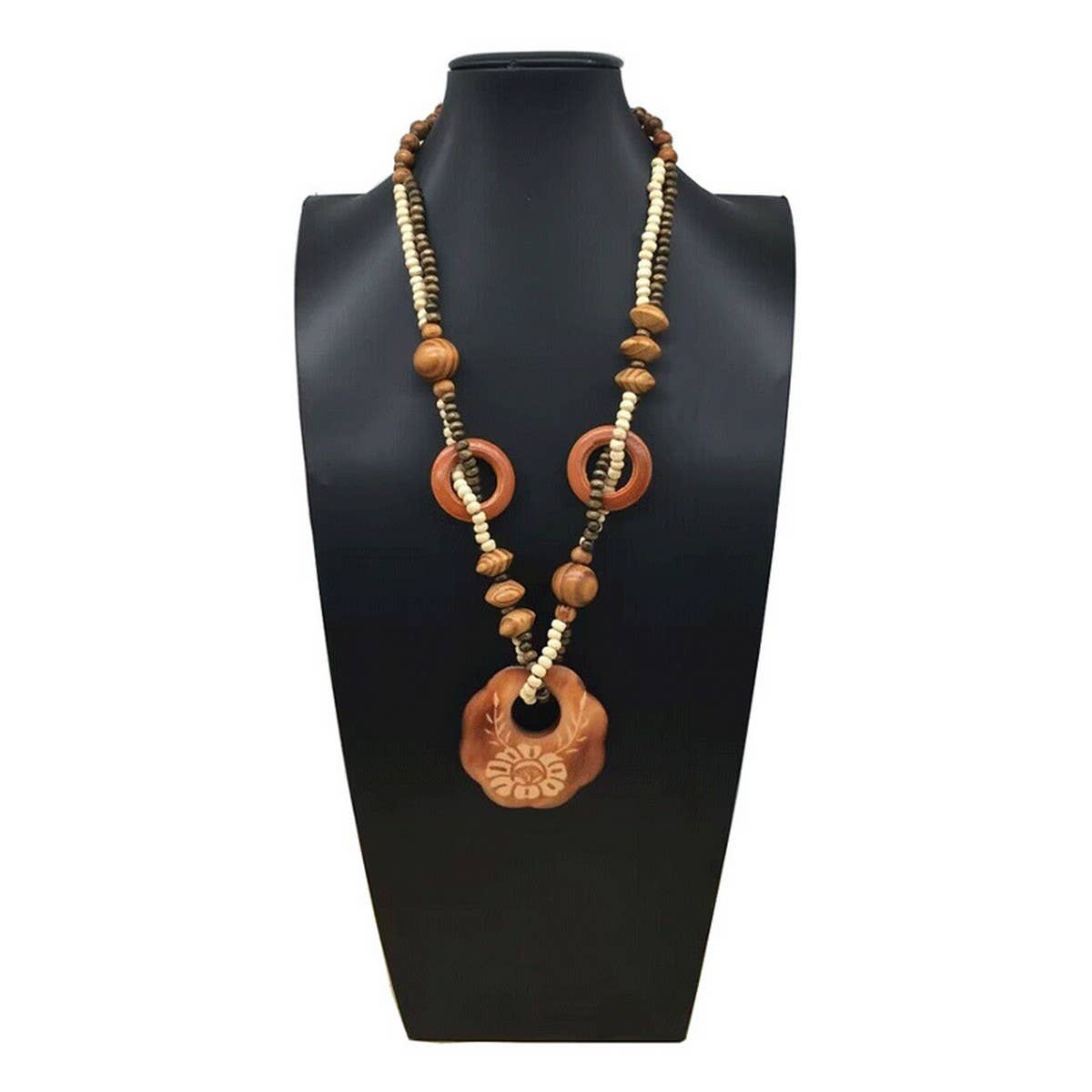 BOHEMIAN VINTAGE WOODEN BEAD NECKLACE_CWMM4566
